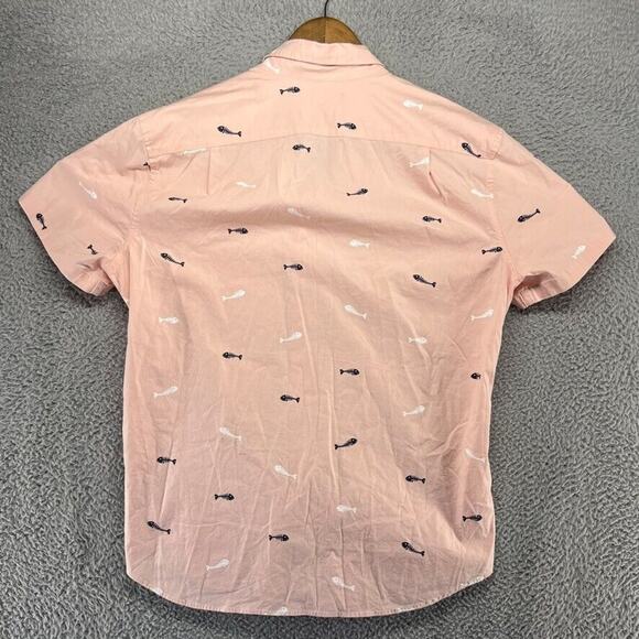 J Crew Shirt Men's medium Pink Flex Fishbone Graphic All over Casual Mercantile - Picture 8 of 14